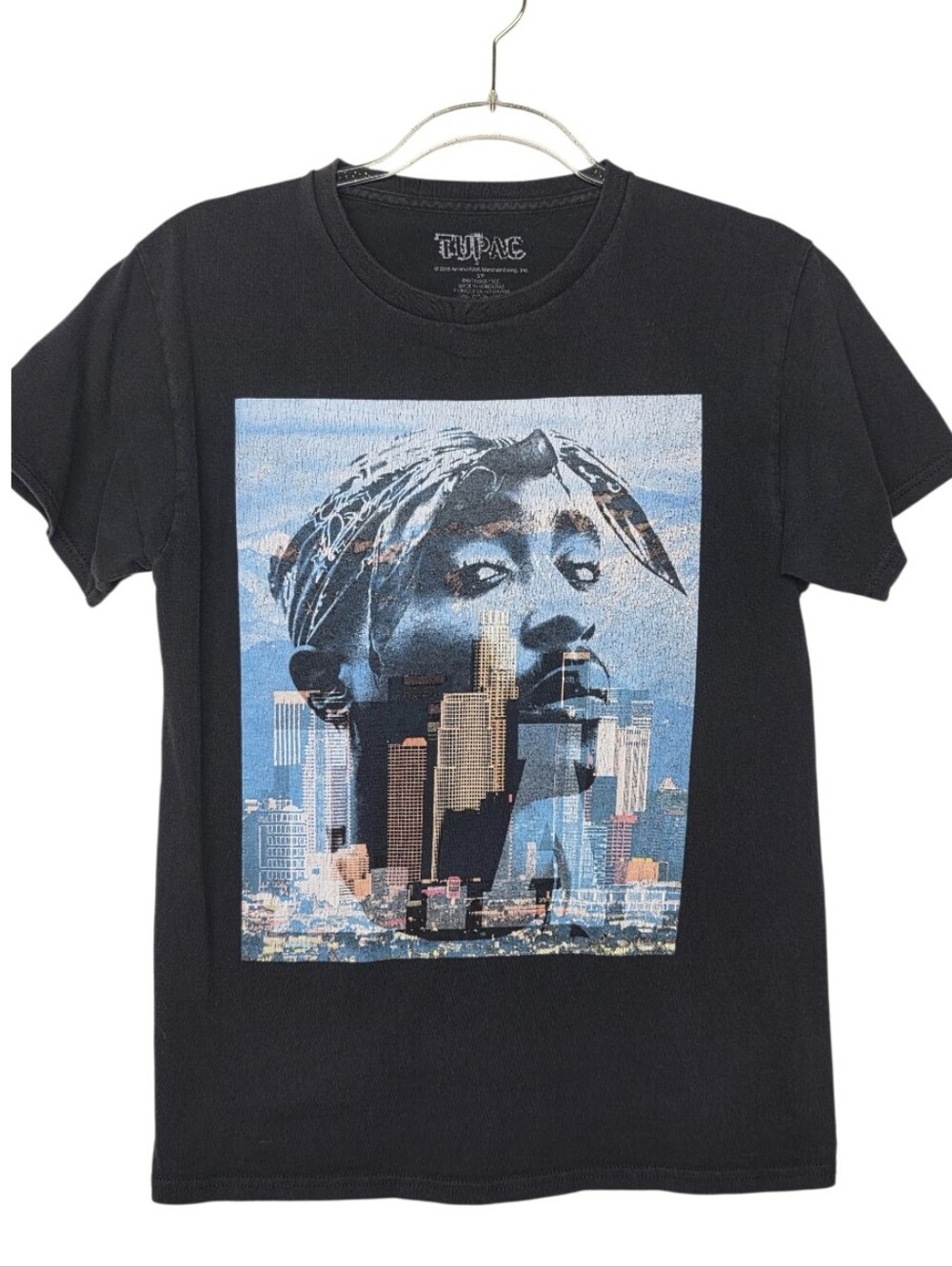 Tupac Graphic Tee - Black with Blue City Print Size Small